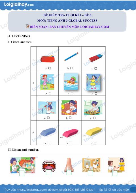 Đề thi học kì 1 Tiếng Anh 3 Global Success - Đề số 6